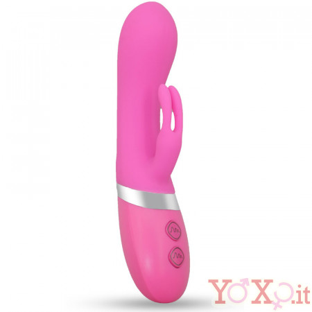 Vibratore rabbit in silicone rosa con doppio motore 20 x 3,5 cm.