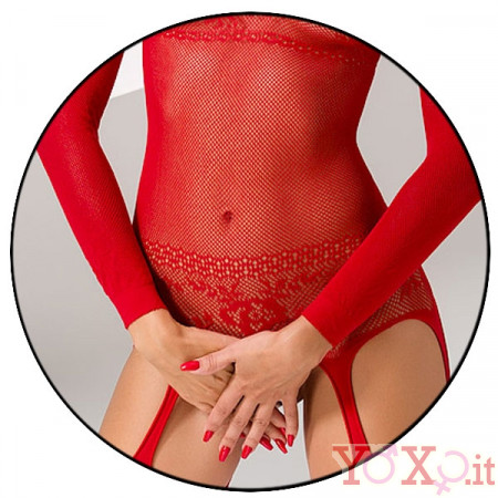 PASSION Tuta Sexy Rossa con Apertura - Taglia Unica Elasticizzata (Tg.36-48)