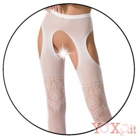 Collant sexy bianchi con ricami fiori e foglie - Taglia unica elasticizzata (Tg. 36-46)