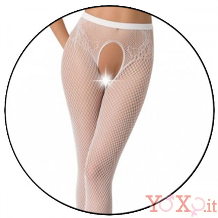 Collant sexy bianchi a rete doppia - Taglia unica elasticizzata (Tg. 36-46)