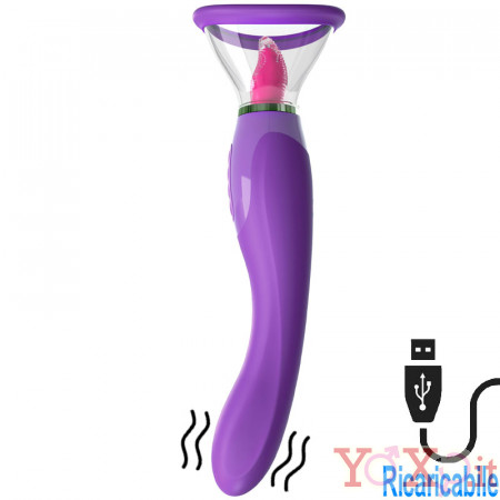 Vibratore Lecca e Succhia Clitoride, Vagina e Capezzoli 3 in 1 in Silicone Viola