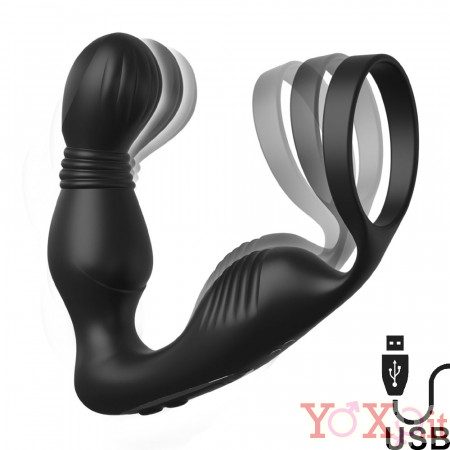 Ass-Gasm Pro - Cuneo Anale Vibrante con Anello Fallico in Silicone 13 x 3,3 cm. Nero Ricaricabile