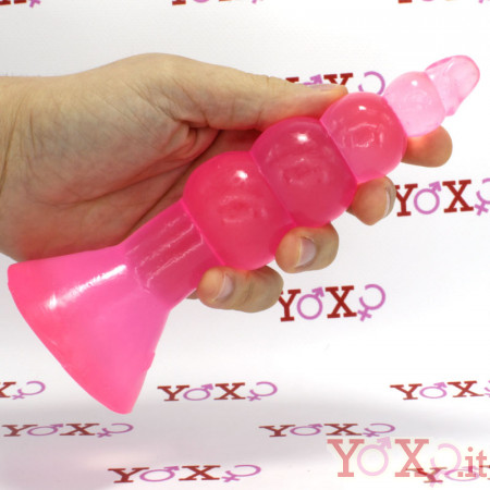 Plug anale rosa a sfere progressive con ventosa 18 x 3,4 cm.