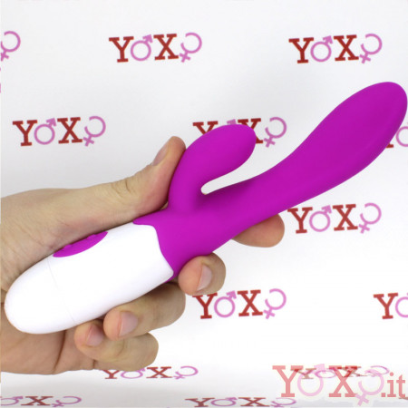 Vibratore rabbit fucsia in silicone con 30 vibrazioni 20 x 3,3 cm.