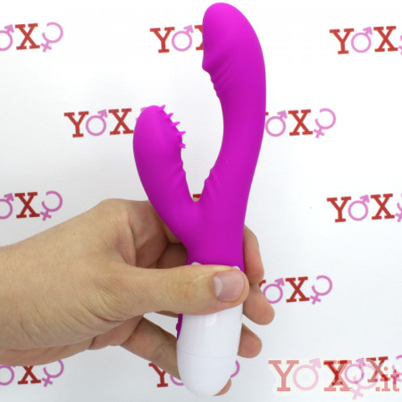 Vibratore rabbit fucsia in silicone con protuberanze stimola clitoride 20 x 3 cm.