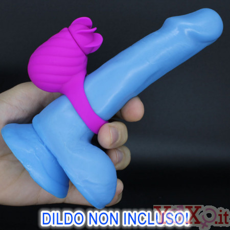 Anello fallico in silicone rosa con ruota lecca clitoride ricaricabile USB 3,5 cm.