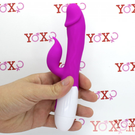 Vibratore rabbit fucsia in silicone con 30 vibrazioni 19,2 x 3,1 cm.