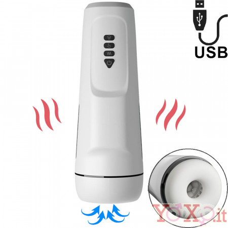 Masturbatore Maschile Vibrante e Riscaldante con Effetti Sonori e Aspirazione USB