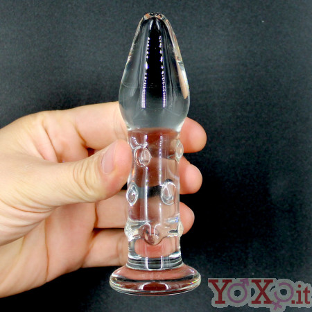 Fallo Anale e Vaginale in Vetro Pyrex Infrangibile con Rilievi 13 x 3,3 cm. Trasparente