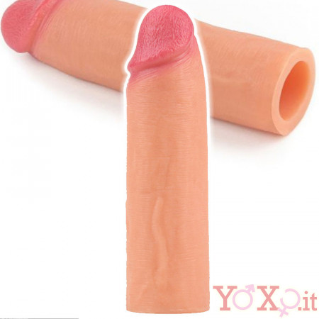 Guaina Realistica Allunga Pene in Silicone +4,5 cm. Color Carne