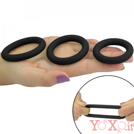 Set di Cockring in Silicone 3, 3,6 e 4 cm. Nero