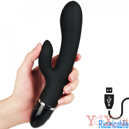 Clit Duo Climax - Vibratore Rabbit in Silicone Ricaricabile USB 21 x 3,8 cm. Nero