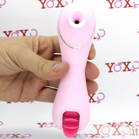 Succhia e lecca clitoride rosa 2 in 1 riscaldante con rotella lecca clitoride e funzione risucchio ricaricabile USB