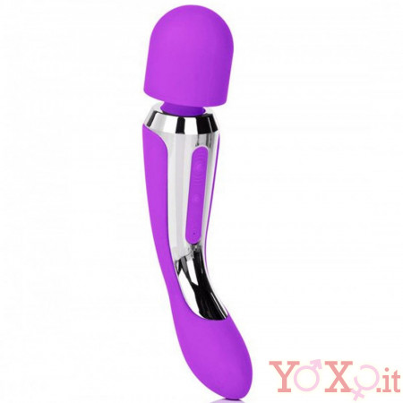 Massaggiatore 2 Motori Ricaricabile USB in Puro Silicone Viola 23 x 4,5 cm.