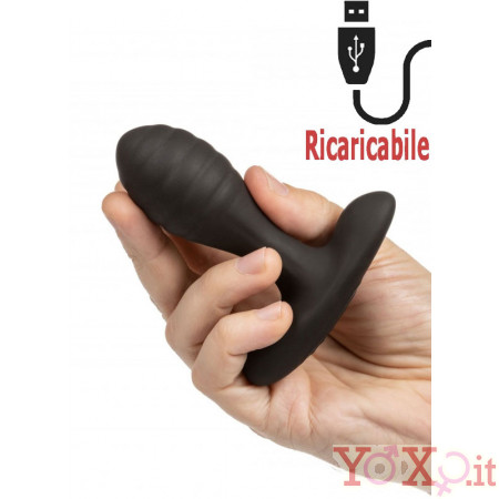 Omaggio Cuneo Anale da Passeggio in Puro Silicone Nero con Rilievi Ricaricabile USB 8 x 3 cm.