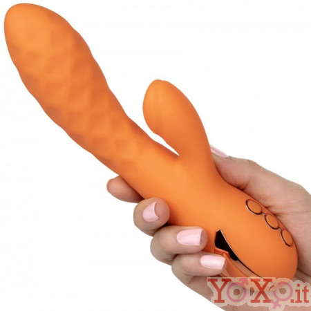 Vibratore rabbit Newport in silicone arancio ricaricabile USB 21,5 x 3,75 cm.