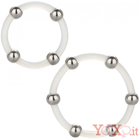 Set di 2 anelli in silicone trasparente con sfere in acciaio inossidabile 3,5 e 5 cm.