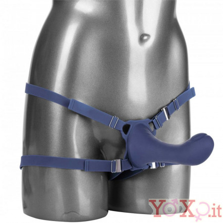 Strap On vibrante e pulsante per donna in silicone viola con cintura regolabile 16 x 3,75 cm.