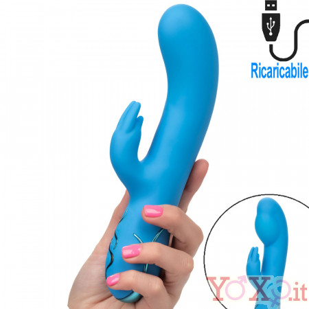 Vibratore Rabbit Gonfiabile in Silicone 21 x 4,5 cm. Azzurro Ricaricabile con USB