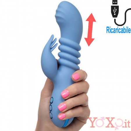 Santa Cruz Coaster - Vibratore Rabbit con Spinta in Silicone 18 x 4,5 cm. Ricaricabile con USB Azzurro