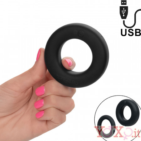 Link Up - Anello Fallico Vibrante in Silicone Nero Ricaricabile USB con Anello Secondario