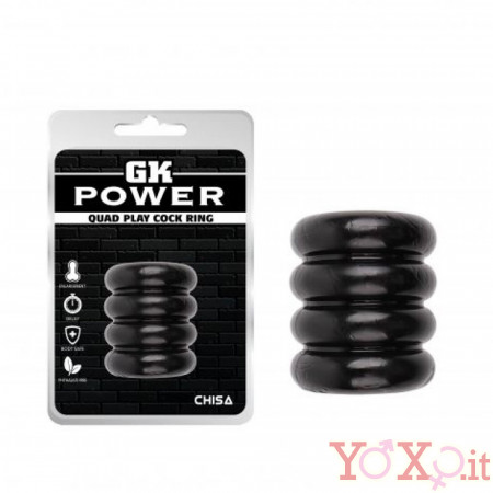 Quad Play - Anello per Testicoli in Morbido TPE 5,5 x 4,5 cm. Nero