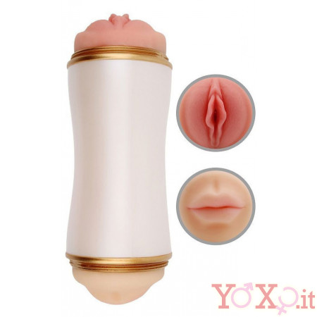 Sexual Stroker - Masturbatore Doppio a Forma di Vagina e di Bocca in Morbido T-Skin Color Carne
