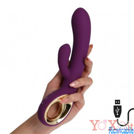 Vibratore Rabbit Viola con Motore Doppio Ricaricabile USB in Silicone 24 x 3,6 cm.