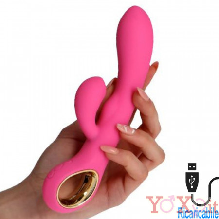 Vibratore Rabbit con Motore Doppio Ricaricabile USB in Silicone 18,8 x 3,2 cm.