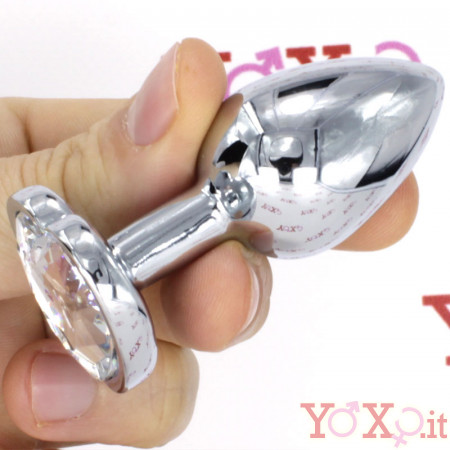 Cuneo Anale in Alluminio con Gemma a Forma di Cuore Tipo Diamante Bianco 6,1 x 2,7 cm.