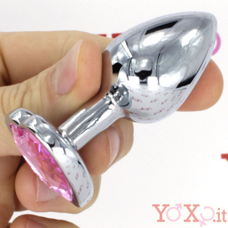 Cuneo Anale in Alluminio con Gemma a Forma di Cuore Tipo Diamante Rosa 6,1 x 2,7 cm.