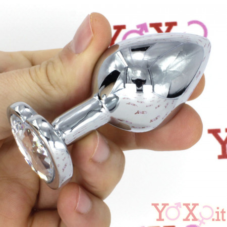 Cuneo Anale in Alluminio con Gemma a Forma di Cuore Tipo Diamante Bianco 8,2 x 3,4 cm.