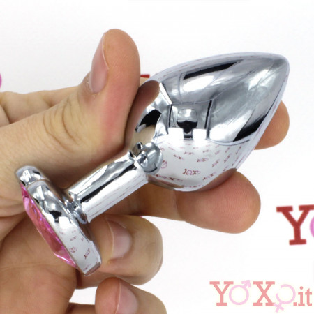Cuneo Anale in Alluminio con Gemma a Forma di Cuore Tipo Diamante Rosa 8,2 x 3,4 cm.
