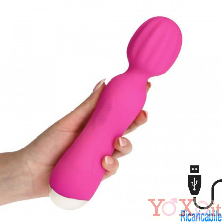 Vibratore Tipo Massaggiatore Ricaricabile in Silicone Rosa 22 x 5 cm.