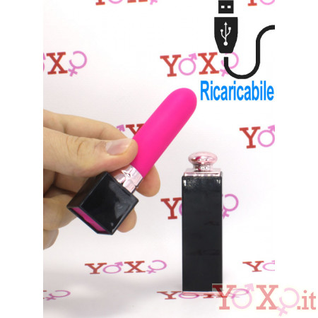 Mini Vibratore Bullet a Forma di Rossetto Ricaricabile con USB 10 x 3 cm.