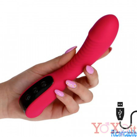Vibratore in Puro Silicone Rosso Ricaricabile  USB 18 x 4 cm.