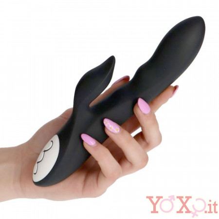 Vibratore Rabbit in Puro Silicone Nero Ricaricabile USB 21 x 3,5 cm.