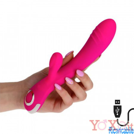 Vibratore Rabbit in Puro Silicone Rosa Ricaricabile USB 22,5 x 4 cm.
