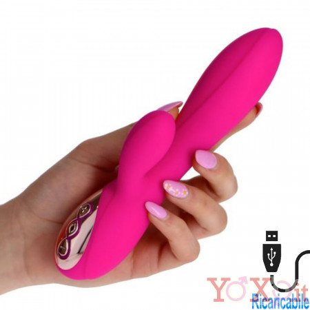 Vibratore Rabbit in Puro Silicone Rosa Ricaricabile USB 18,5 x 3,5 cm.