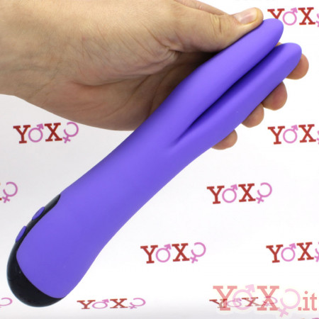 Vibratore in silicone color glicine a forma di V ricaricabile USB 20,9 x 3,5 cm.