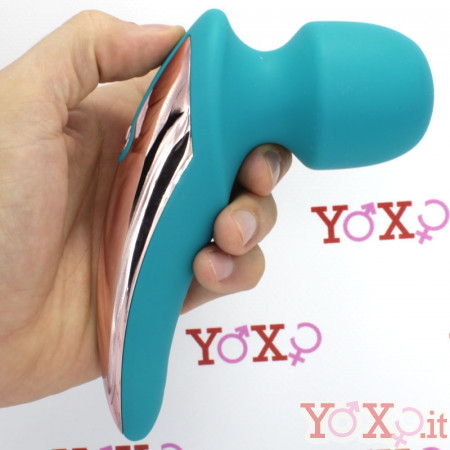 Massaggiatore impermeabile in silicone turchese ricaricabile USB 15,2 x 4,9 cm.