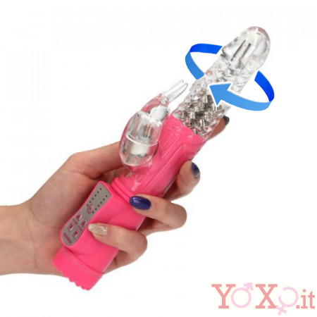 Vibratore Rabbit Rotante 22 x 3,2 cm. Rosa e Trasparente