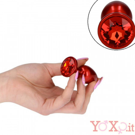 Cuneo Anale in Metallo con Gemma Rossa 7 x 2,8 cm. Rosso