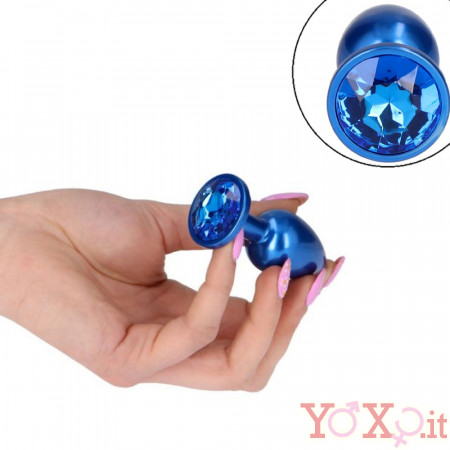 Cuneo Anale in Metallo con Gemma Blu 7 x 2,8 cm. Blu