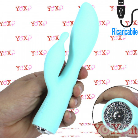 Pave Victoria - Vibratore Rabbit in Silicone 19 x 3,7 cm. Azzurro Acqua Ricaricabile con USB