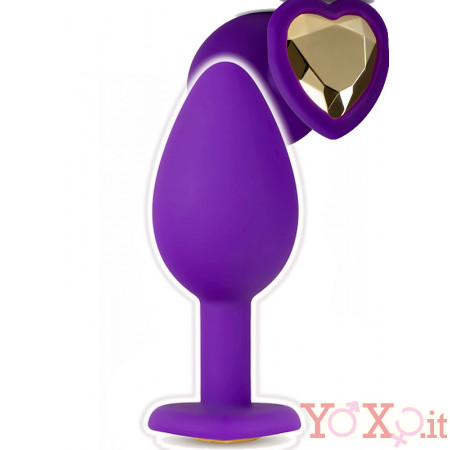 Cuneo Anale 7,5 x 2,5 cm.in Silicone con Gemma a Forma di Cuore Oro 