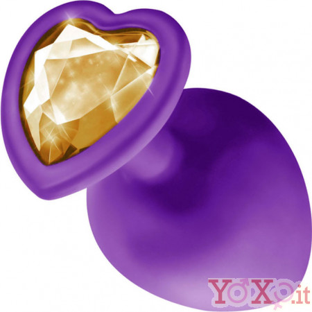 Cuneo Anale in Silicone Viola con Gemma a Forma di Cuore Oro 8 x 3,5 cm.