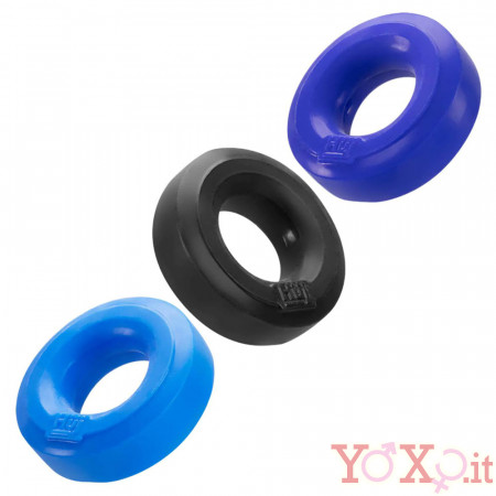C-Ring 3-Pack - Set di 3 Anelli Fallici in Plus Silicone 5 cm. Blu Azzurro Nero