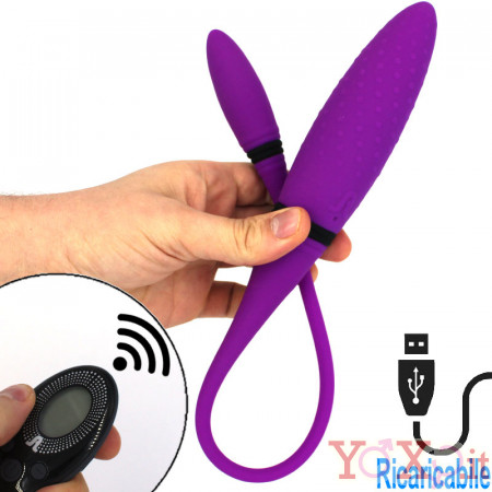 Doppio Ovulo Vibrante in Silicone con Telecomandato Wireless Ricaricabile USB 53 x 2,4 cm. Viola