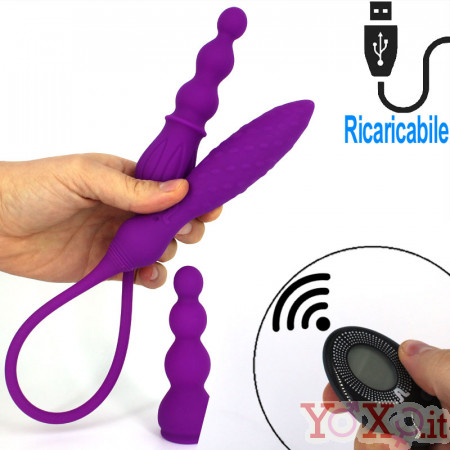 Doppio Ovulo Vibrante in Silicone con Telecomandato Wireless Ricaricabile USB 61,5 x 3,4 cm. Viola